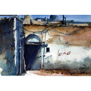 Javid Tabatabaei, A view from and old house in Iran, 14 x 21 Inch, Watercolour on Paper, Cityscape Painting, AC-JTT-003